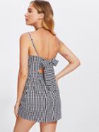 Romwe Checked Cut Out Bow Back Cami Dress