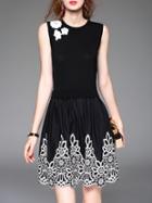 Romwe Black Embroidered Knit Combo Dress