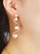 Romwe Rose-gold Simulated-pearl Geometric Drop Hanging Earrings
