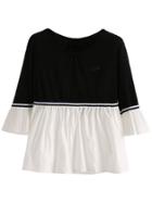 Romwe Black White Pleated Detail Blouse
