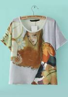 Romwe Abstract Print Loose T-shirt