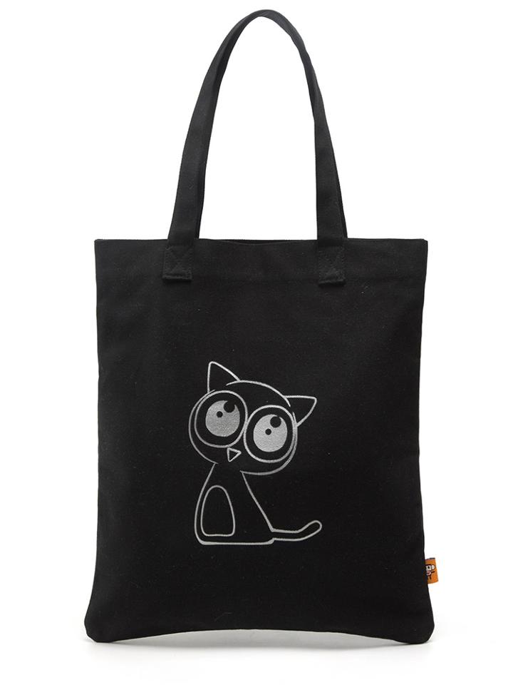 Romwe Cat Print Canvas Shoulder Bag