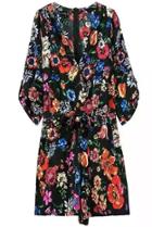 Romwe Black V Neck Floral Tie-waist Jumpsuit