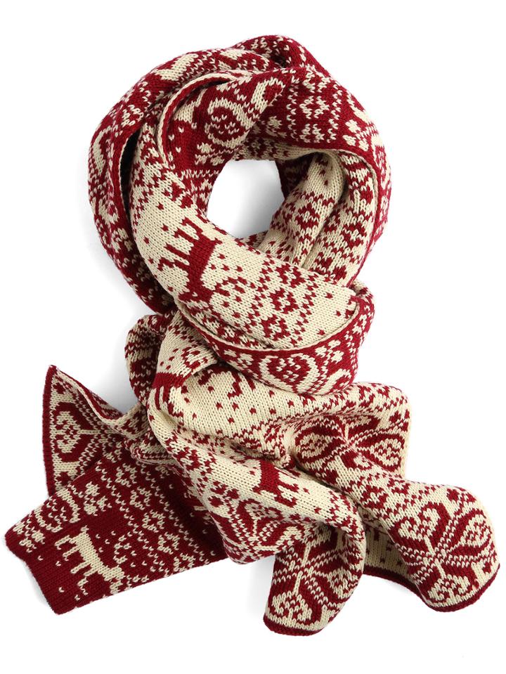 Romwe Deer Snowflake Patterned Red Scarf