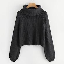 Romwe Rolled Neck Bishop Raglan Sleeve Jumper