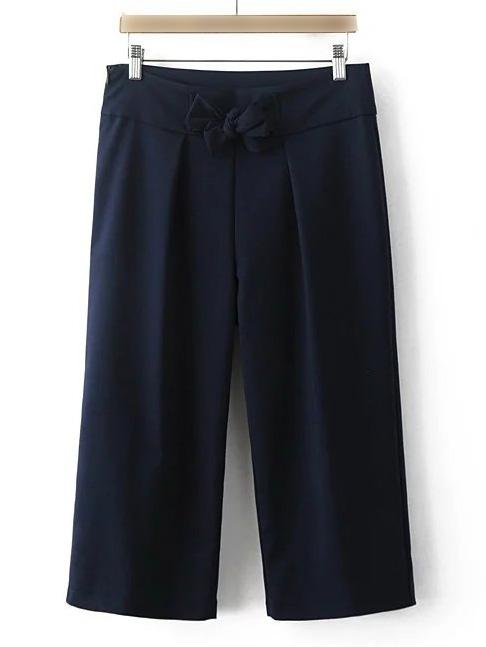 Romwe Navy Zipper Side Bow Straight Pants