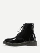 Romwe Lace Up Patent Leather Ankle Boots