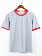 Romwe Grey Contrast Round Neck T-shirt