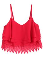 Romwe Spaghetti Strap Multilayers Chiffon Red Vest