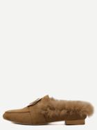 Romwe Brown Plated Ring Fur Lined Suede Loafer Slippers