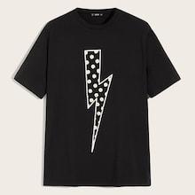 Romwe Guys Daisy Floral And Lightning Print Tee