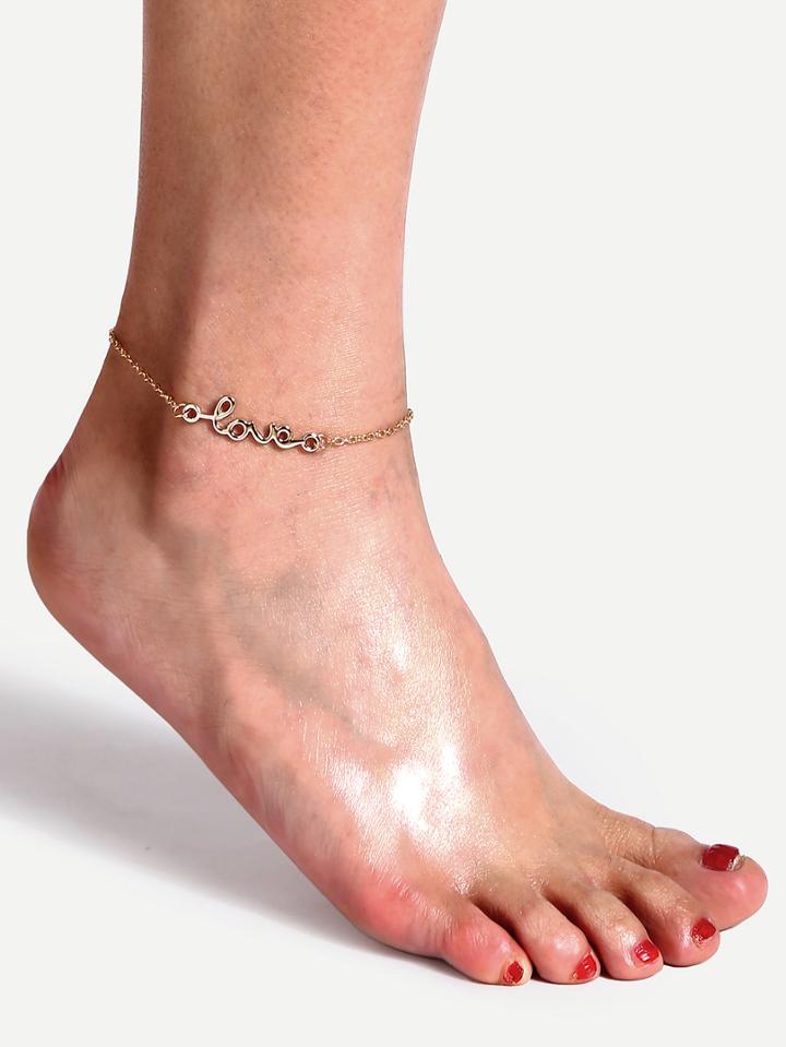 Romwe Gold Love Letter Single Anklet