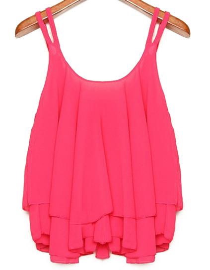 Romwe Strap Double Layers Pleated Chiffon Cami Top