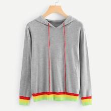 Romwe Contrast Stripe Hem Hoodie Jumper