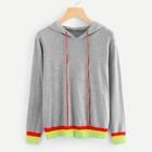 Romwe Contrast Stripe Hem Hoodie Jumper