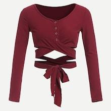 Romwe Ribbed Criss Cross Knot Tee
