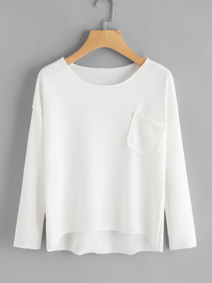 Romwe Drop Shoulder Chest Pocket Knit T-shirt