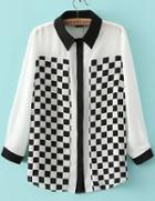 Romwe Check Print Lapel Blouse