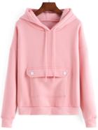 Romwe Hooded Drawstring Pocket Pink Sweatshirt