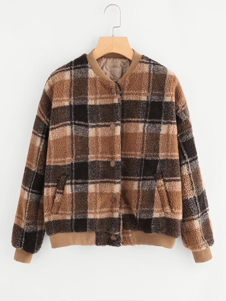 Romwe Single Breasted Plaid Jacket