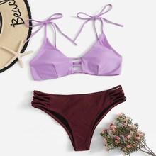 Romwe Two Tone Ladder Cut-out Self Tie Bikini