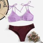 Romwe Two Tone Ladder Cut-out Self Tie Bikini