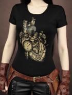 Romwe Black Mechanical Heart Print T-shirt
