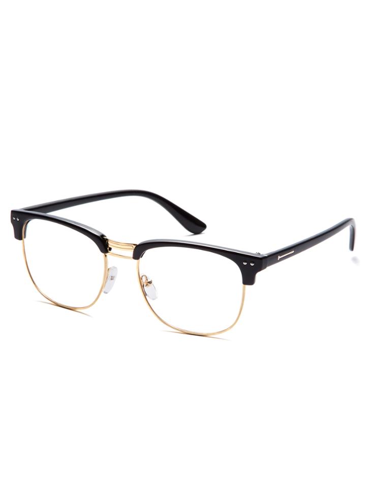 Romwe Black Open Frame Gold Trim Glasses