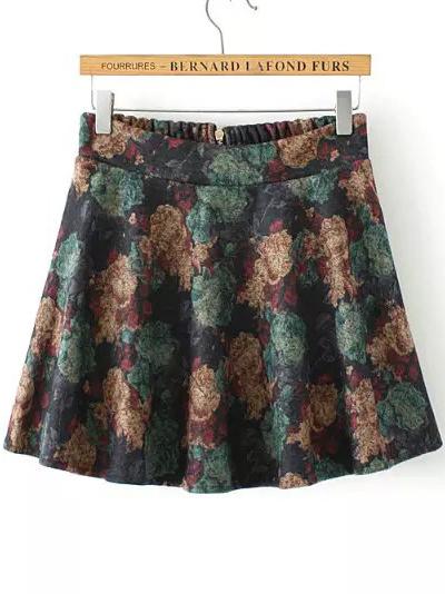 Romwe Florals Zipper Yellow Skirt Shorts