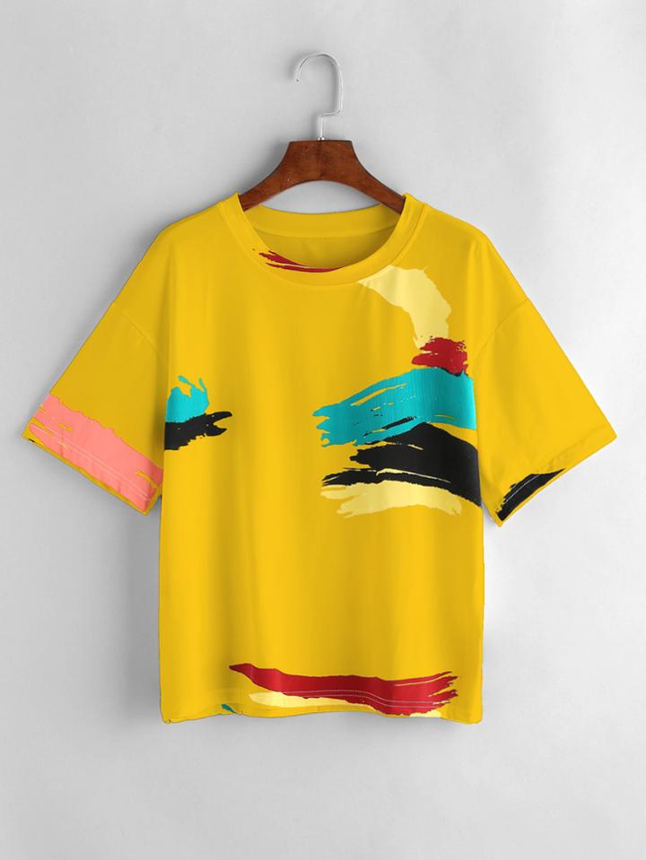 Romwe Drop Shoulder Graffiti Print Tee