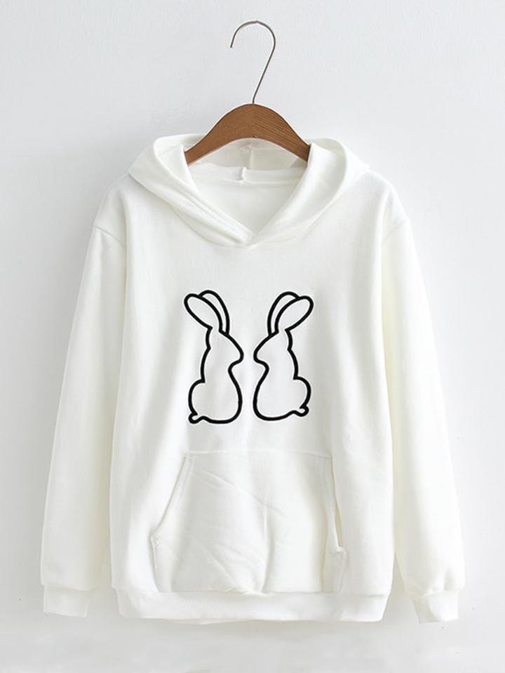 Romwe Rabbit Detail Kangaroo Pocket Hoodie