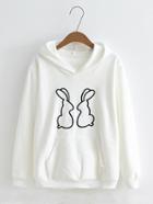 Romwe Rabbit Detail Kangaroo Pocket Hoodie
