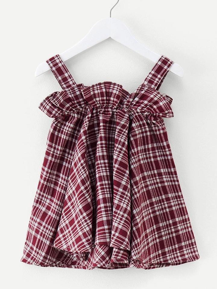 Romwe Tartan Plaid Ruffle Top