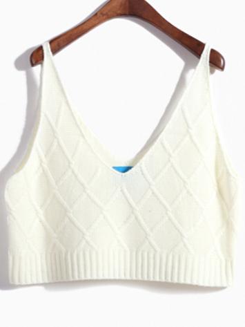 Romwe Deep V Neck Diamondback White Vest Sweater