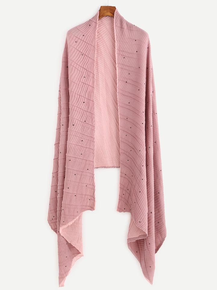 Romwe Pink Beaded Ribbed Long Shawl Scarf