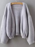 Romwe Lantern Sleeve Crop Grey Sweater Coat