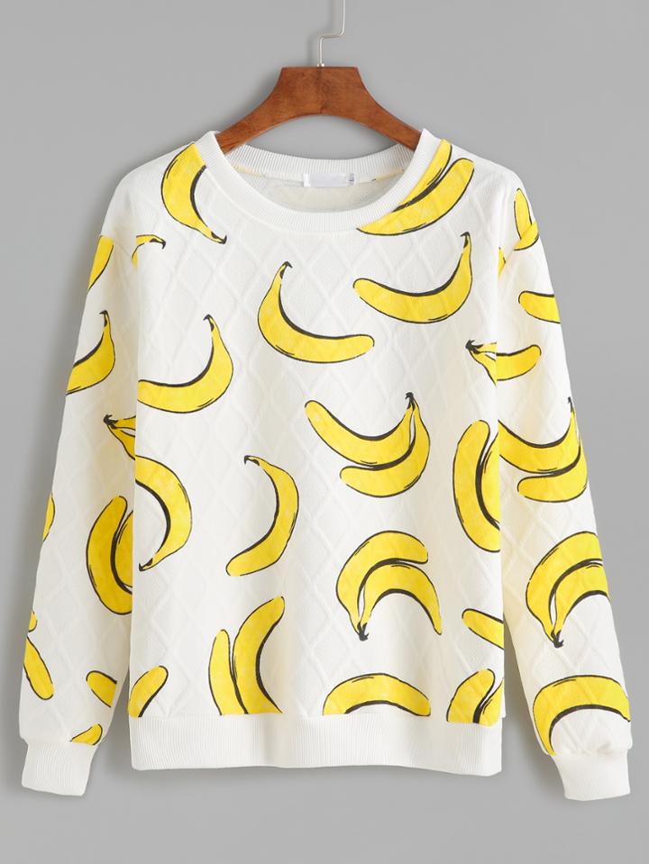 Romwe Beige Banana Print Diamondback Sweatshirt