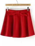 Romwe Elastic Waist Bow Red Skirt