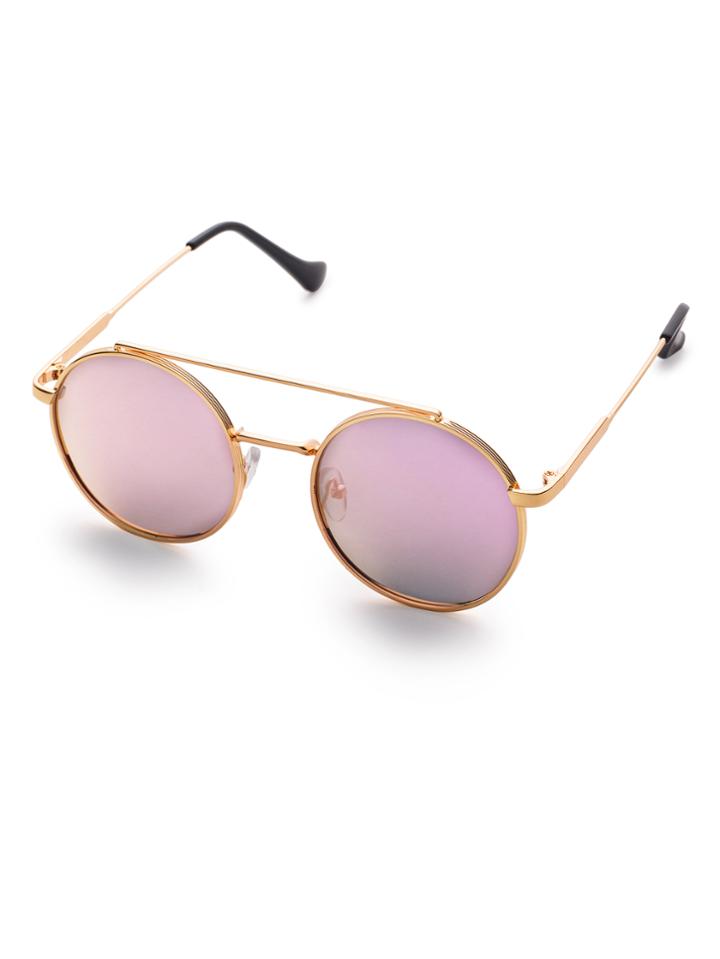 Romwe Purple Flat Lens Double Bridge Round Sunglasses