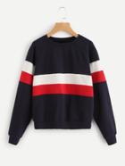 Romwe Raglan Sleeve Wide Stripe Pullover