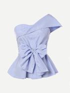 Romwe Foldover One Shoulder Bow Front Peplum Top