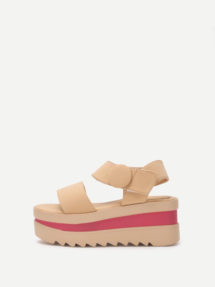 Romwe Brown Faux Leather Open Toe Platform Sandals