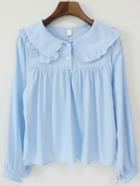 Romwe Doll Collar Buttons Blue Blouse