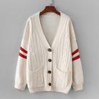 Romwe Varsity Stripe Cable Knit Coat