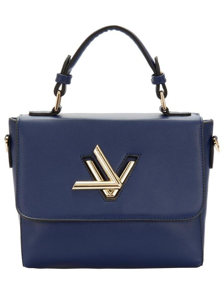 Romwe Royal Blue Metal Twist Lock Pu Tote Bag