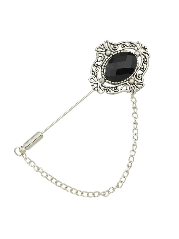 Romwe Silver Plated Rhinestone Long Chain Brooches Pin