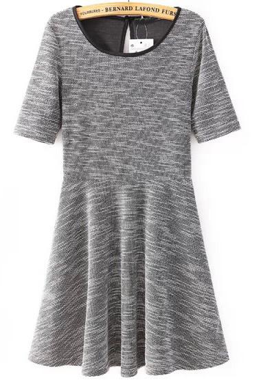 Romwe Grey Short Sleeve Pleated Knit Dress