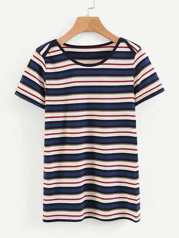 Romwe Multi Striped T-shirt