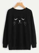 Romwe Cat Head Print Sweatshirt