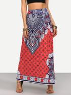 Romwe Red Tribal Print Maxi Skirt